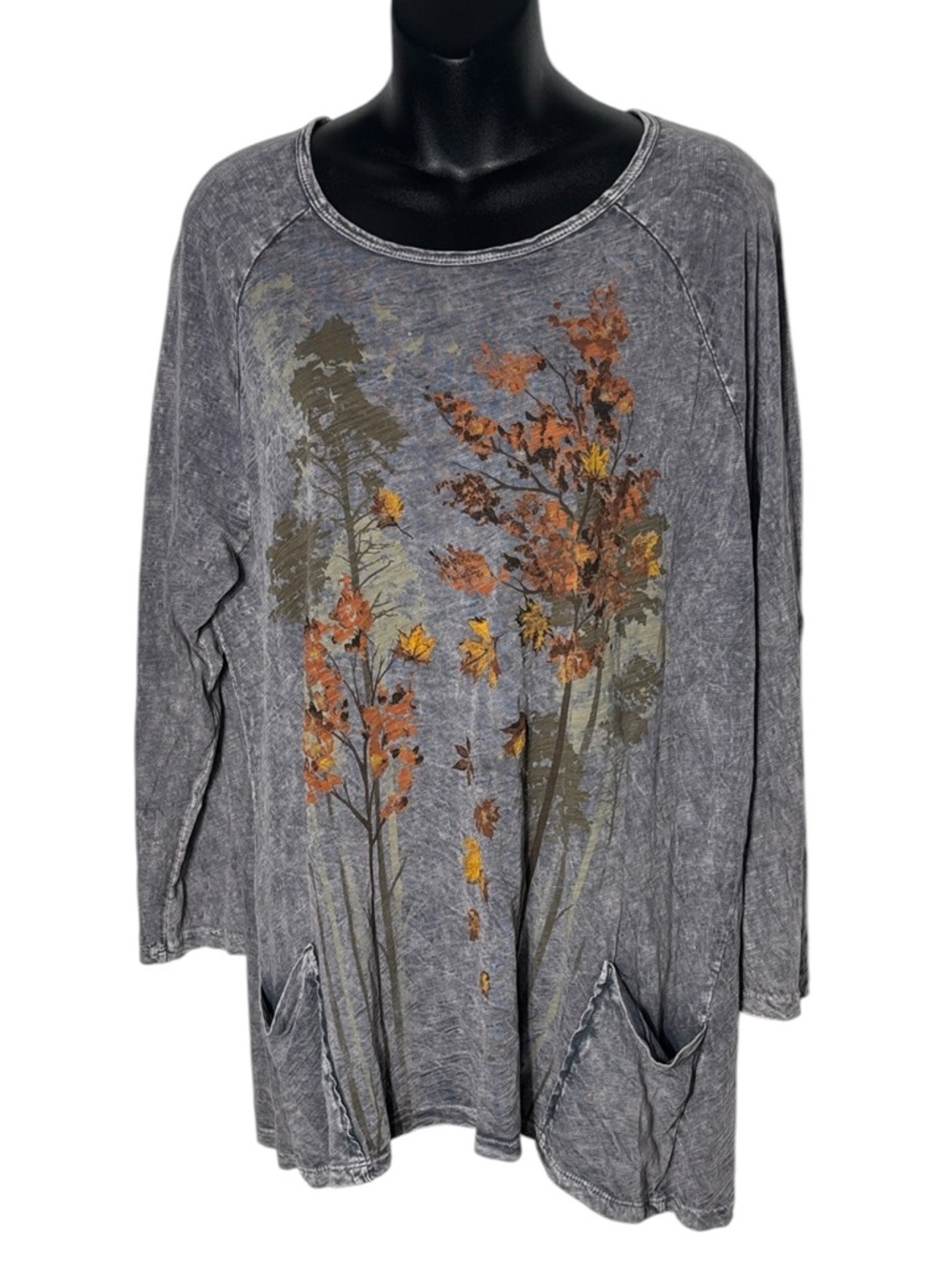 Jess & Jane women’s xl long sleeve tree print pocket shirt heathered